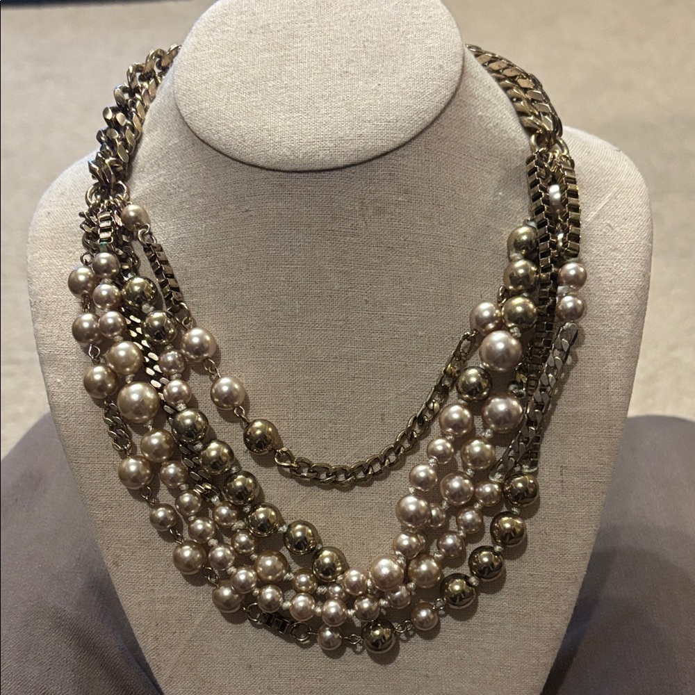 Stella & Dot Gold tone Pearl Layered Necklace